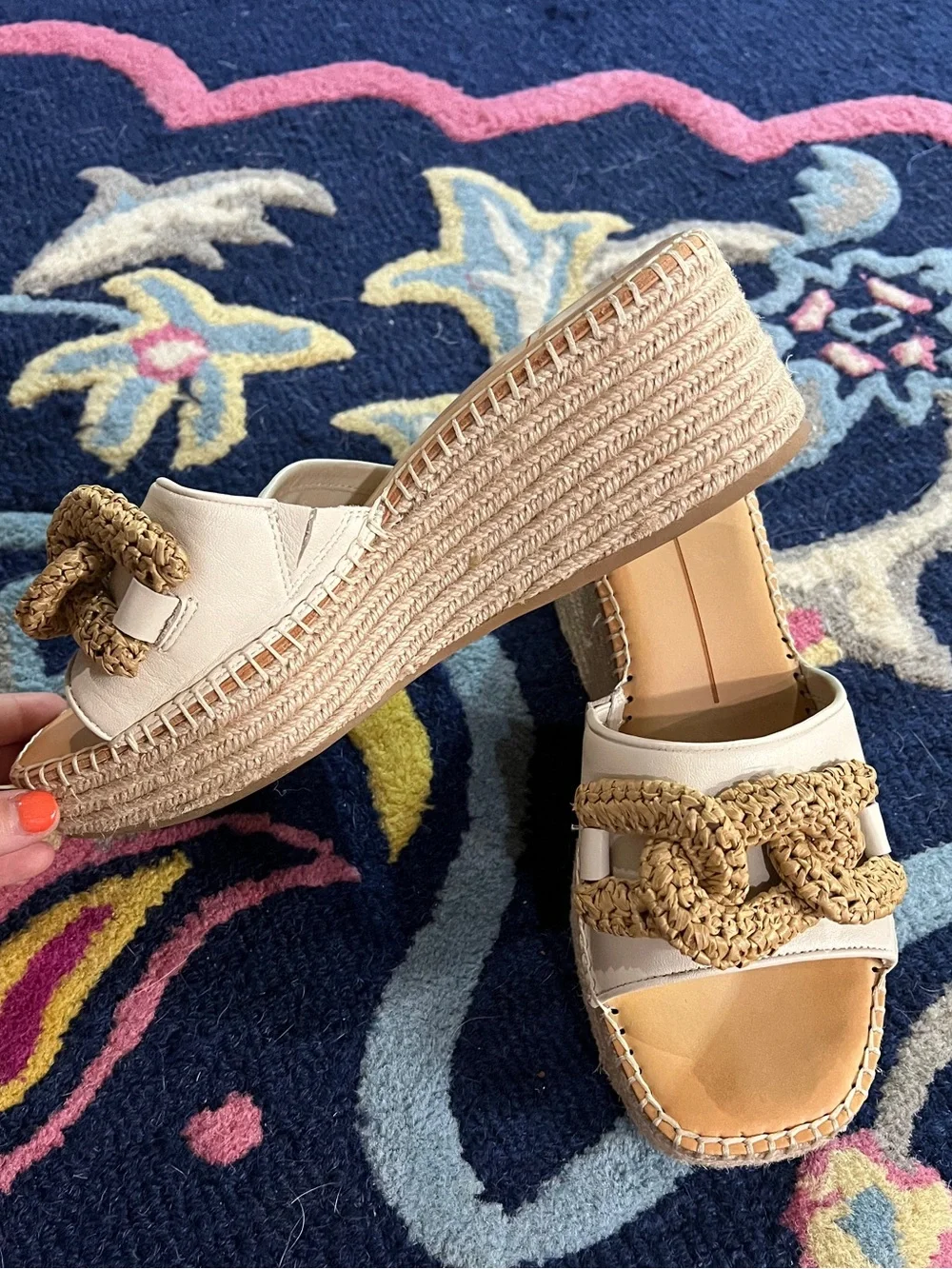 Dolce Vita Cream Raffia Chain Slide Mules